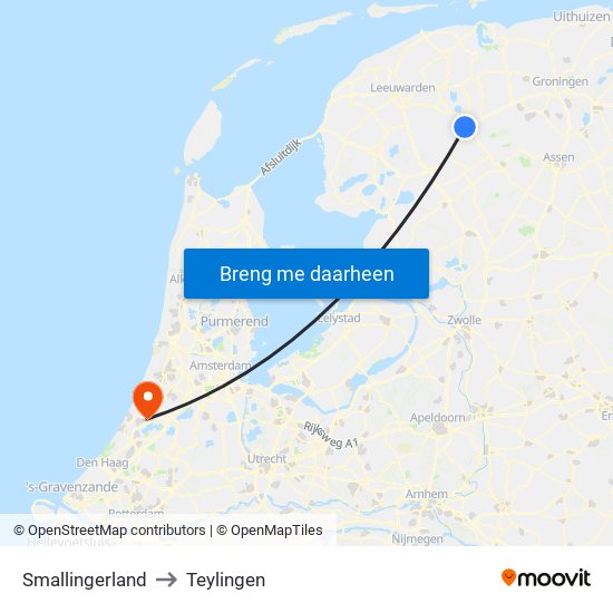 Smallingerland to Teylingen map