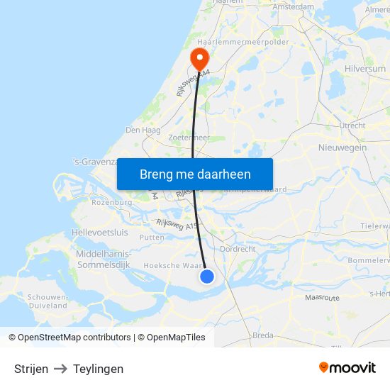 Strijen to Teylingen map