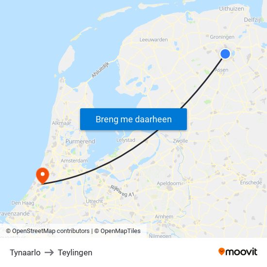 Tynaarlo to Teylingen map