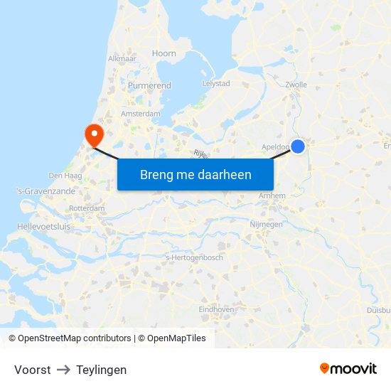 Voorst to Teylingen map