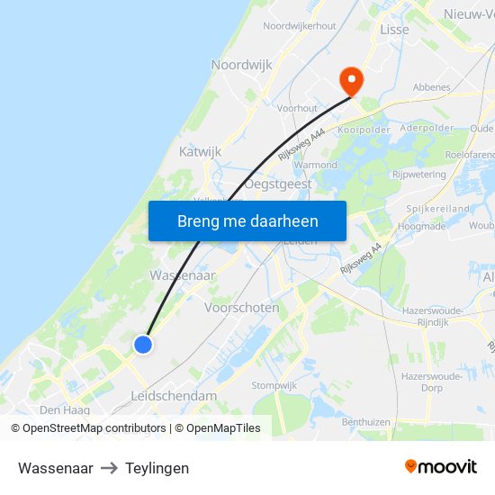 Wassenaar to Teylingen map