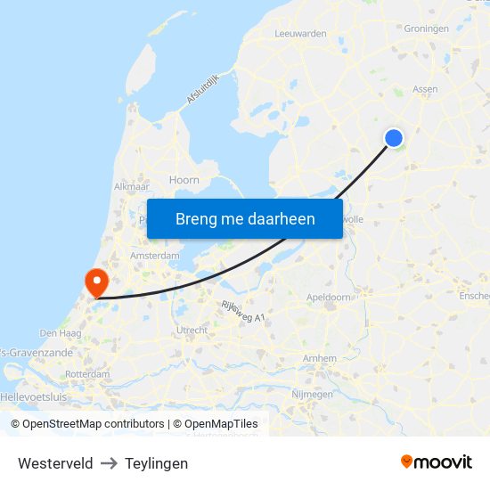 Westerveld to Teylingen map