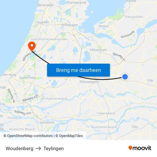 Woudenberg to Teylingen map