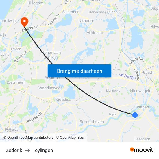 Zederik to Teylingen map