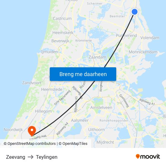 Zeevang to Teylingen map