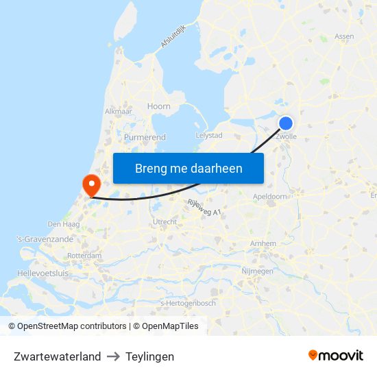 Zwartewaterland to Teylingen map