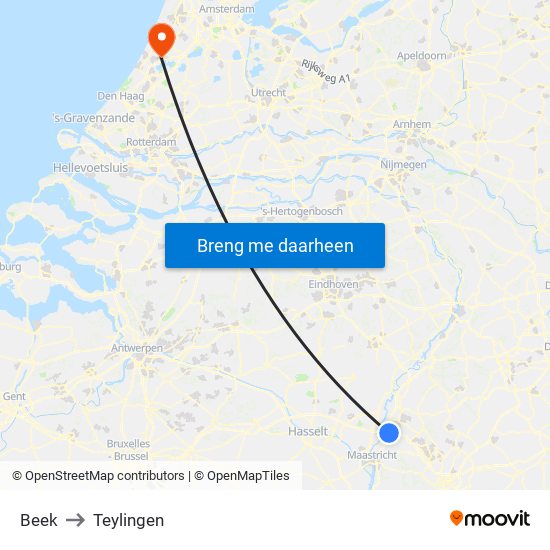 Beek to Teylingen map