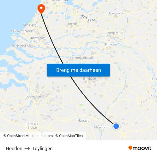 Heerlen to Teylingen map