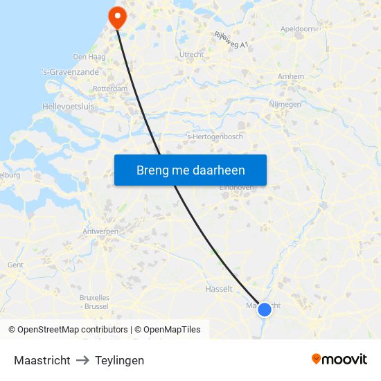 Maastricht to Teylingen map