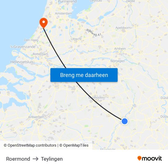 Roermond to Teylingen map