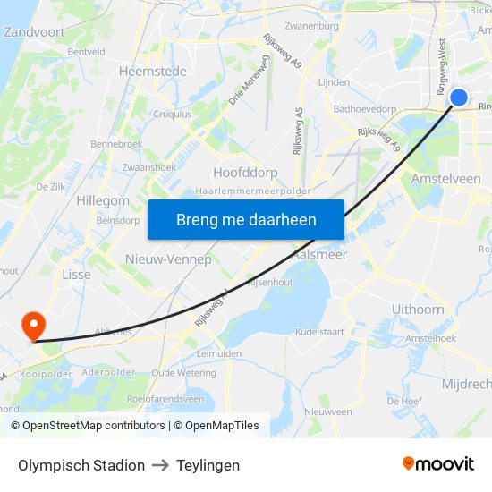 Olympisch Stadion to Teylingen map