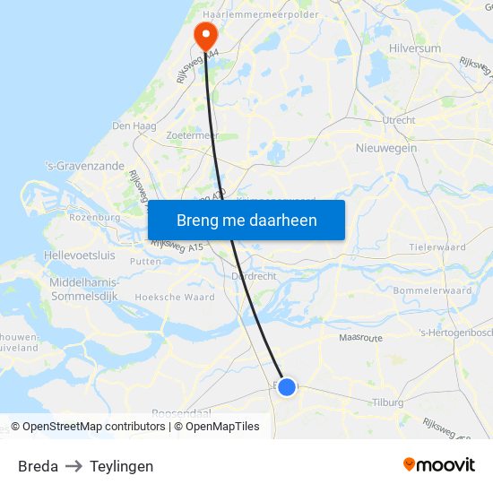 Breda to Teylingen map