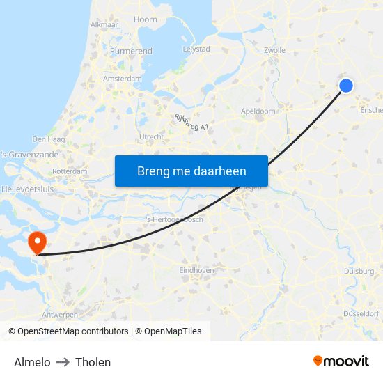 Almelo to Tholen map