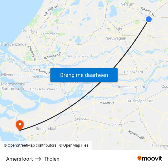 Amersfoort to Tholen map