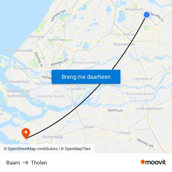 Baarn to Tholen map