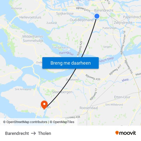 Barendrecht to Tholen map