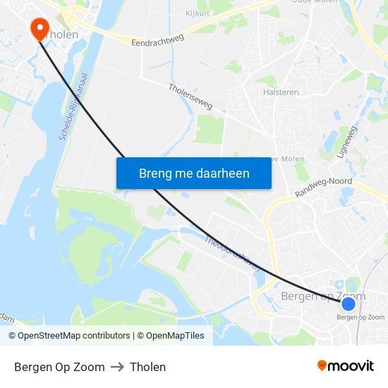 Bergen Op Zoom to Tholen map