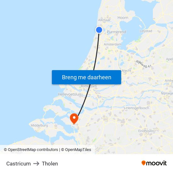 Castricum to Tholen map