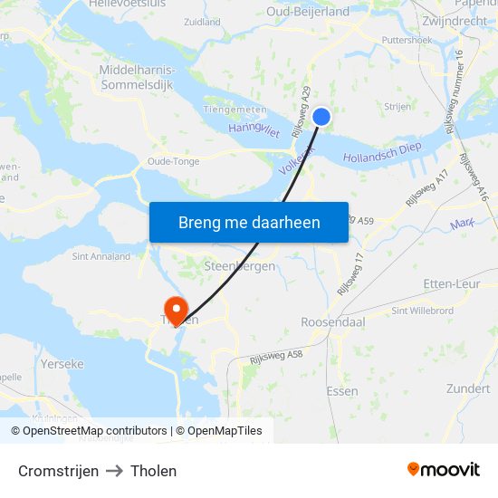 Cromstrijen to Tholen map