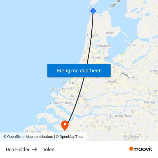 Den Helder to Tholen map