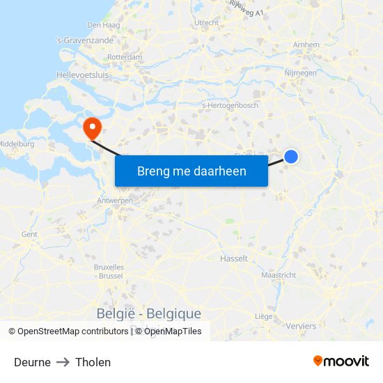 Deurne to Tholen map