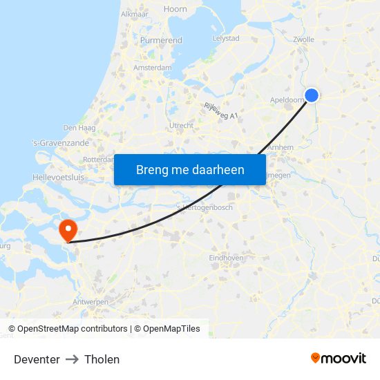 Deventer to Tholen map