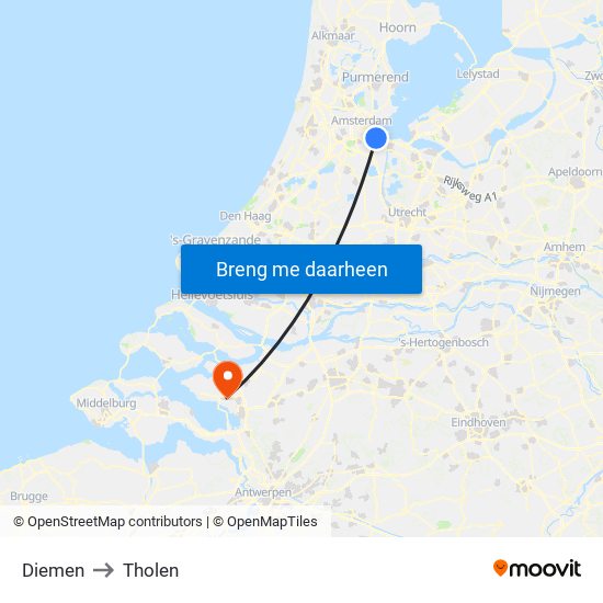 Diemen to Tholen map