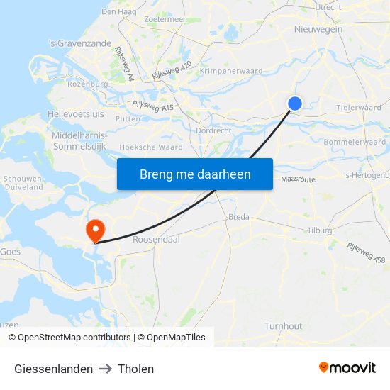 Giessenlanden to Tholen map