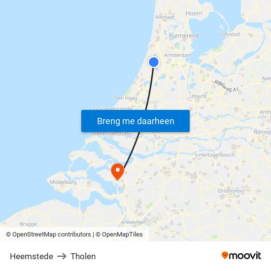 Heemstede to Tholen map
