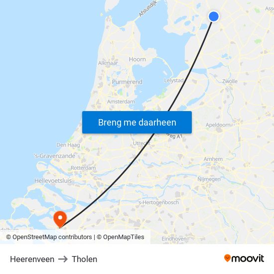 Heerenveen to Tholen map