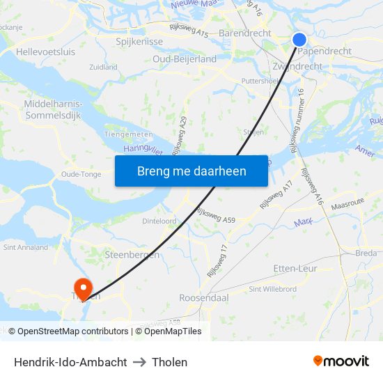 Hendrik-Ido-Ambacht to Tholen map
