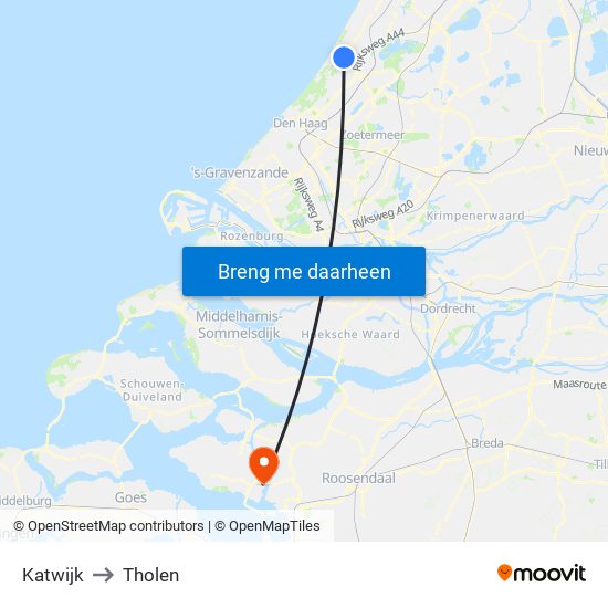 Katwijk to Tholen map