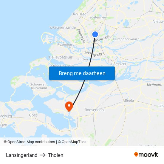 Lansingerland to Tholen map