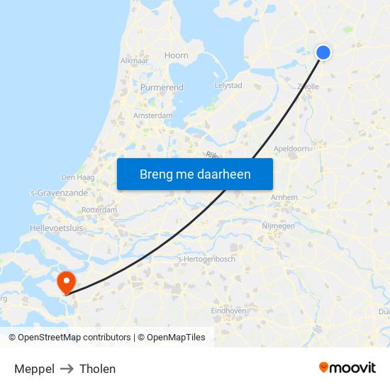 Meppel to Tholen map