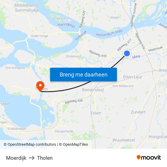 Moerdijk to Tholen map