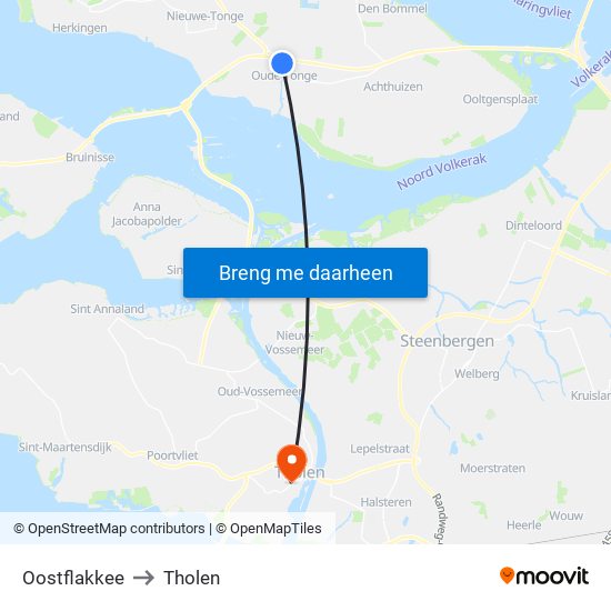 Oostflakkee to Tholen map