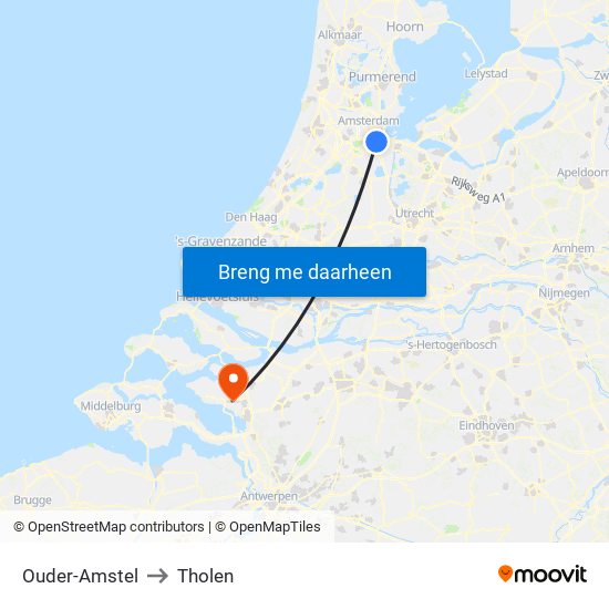 Ouder-Amstel to Tholen map