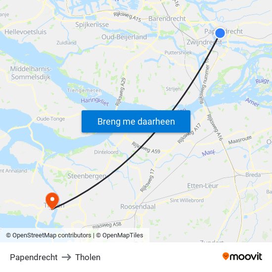 Papendrecht to Tholen map