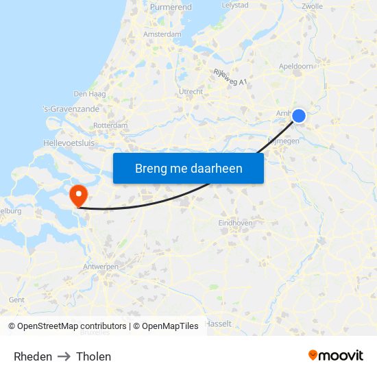 Rheden to Tholen map