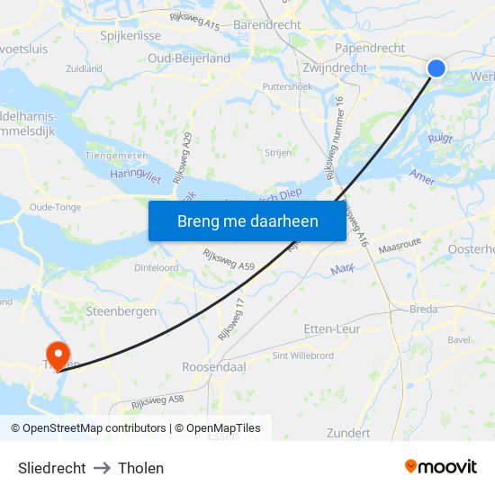 Sliedrecht to Tholen map