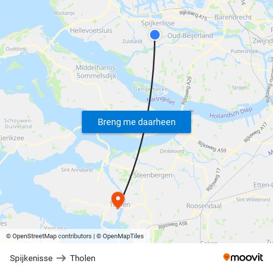 Spijkenisse to Tholen map