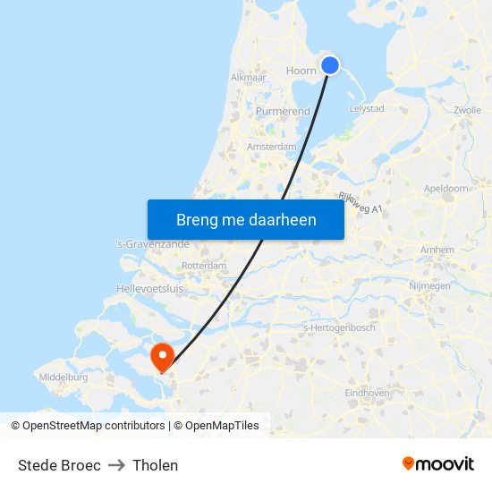 Stede Broec to Tholen map