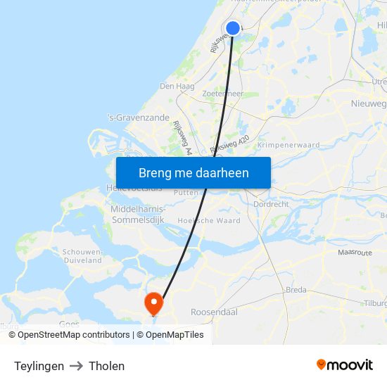 Teylingen to Tholen map