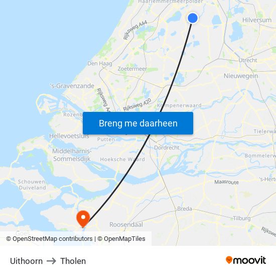 Uithoorn to Tholen map