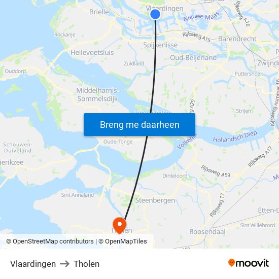 Vlaardingen to Tholen map