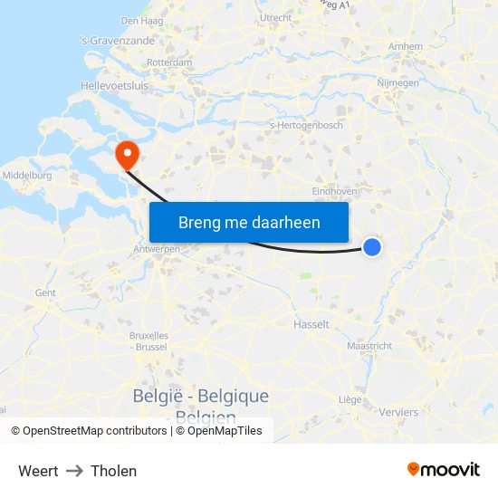 Weert to Tholen map