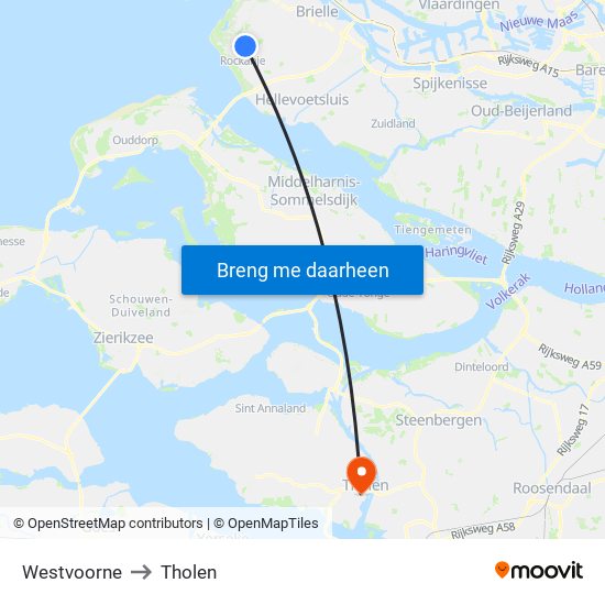 Westvoorne to Tholen map