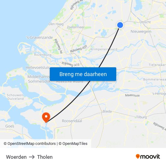 Woerden to Tholen map