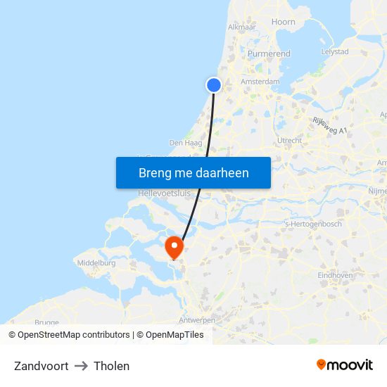 Zandvoort to Tholen map