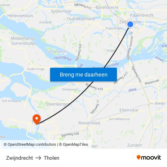 Zwijndrecht to Tholen map